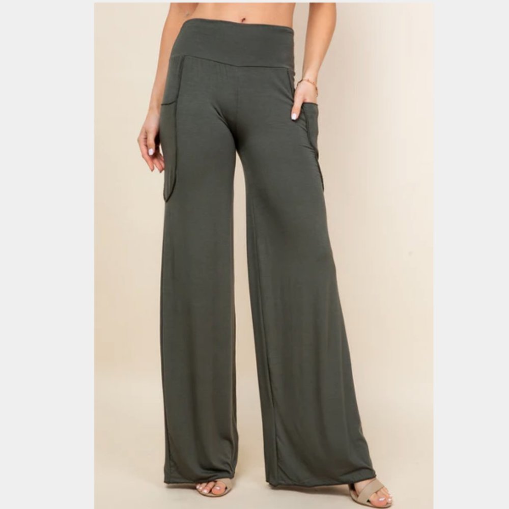 Simplicitie Palazzo Pants - Olive (With Pockets)